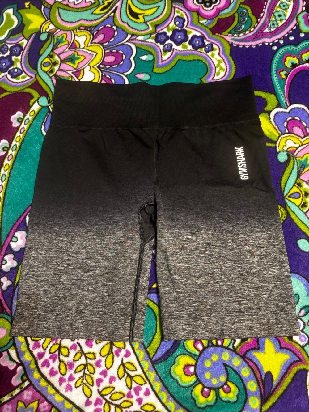 Gymshark Women’s Ombre Black to Gray Athletic Shorts.